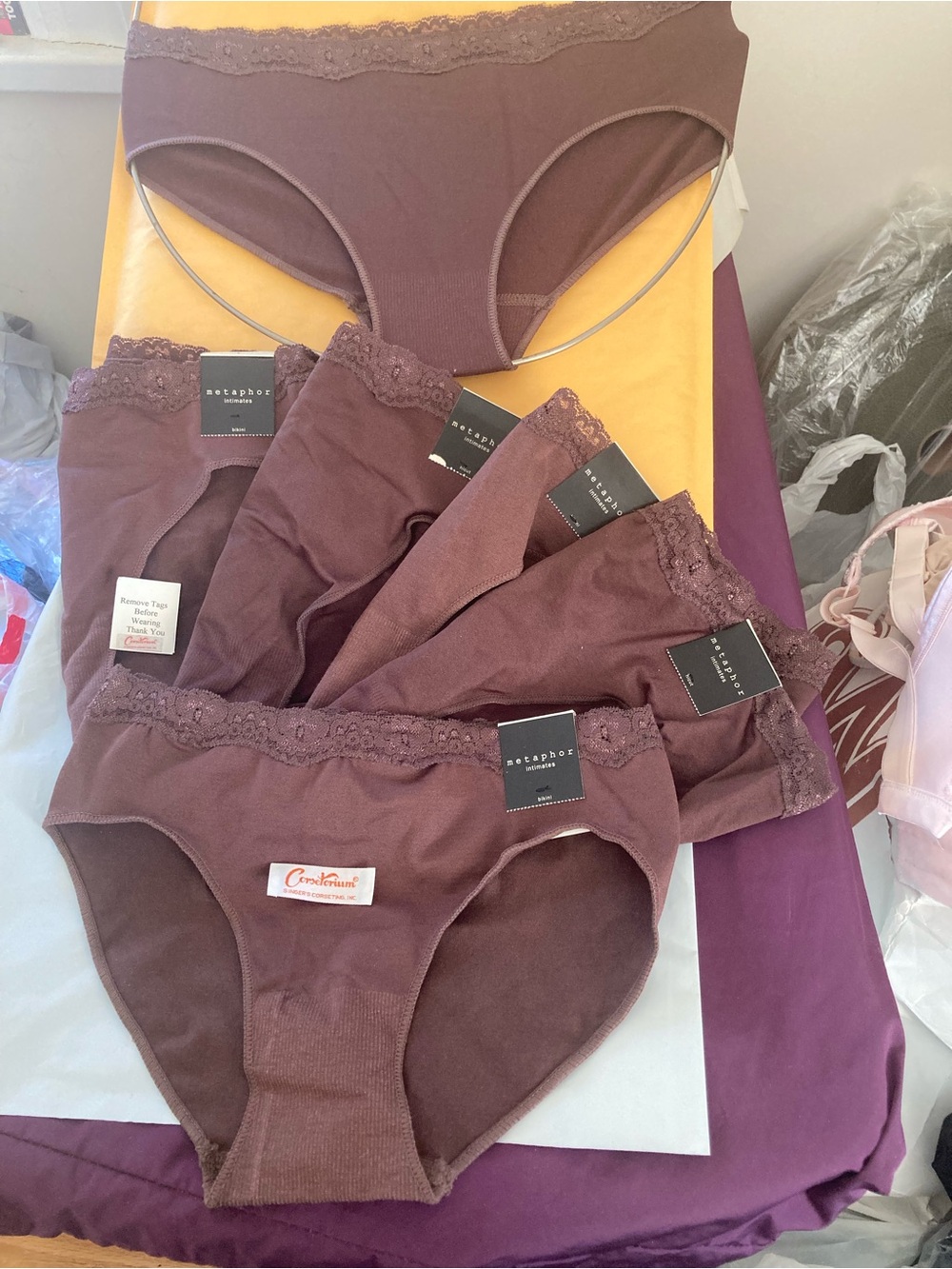 6 Pairs Women's Lace-Trim Bikini Panties - Brown Large sears metaphor vtg NWT